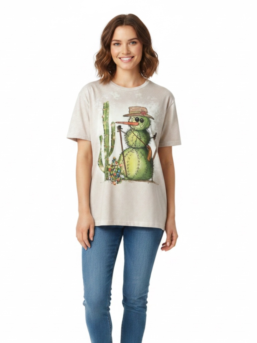 NWOT Christmas cactus snowman T-shirt. Med
